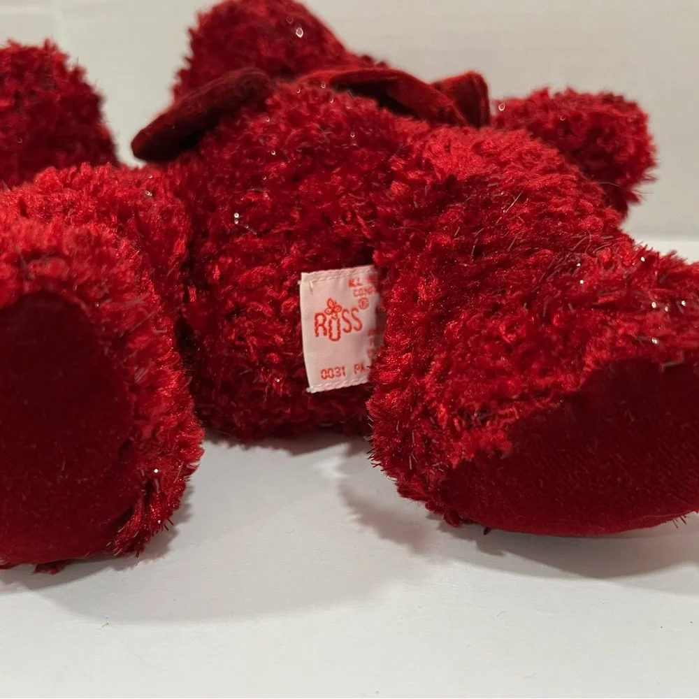 Russ Rosetta Burgundy HolidayRed Shimmering Plush Teddy Bear Velvet Bow HandMade